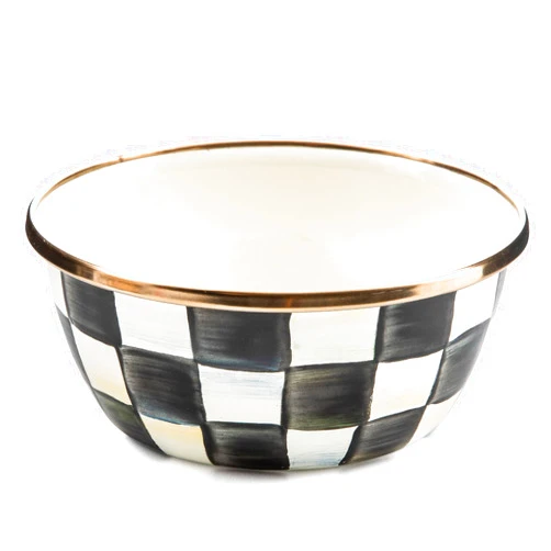 MACKENZIE-CHILDS Enamel Pinch Bowl, Small Bowl for Kitchen Ingredients, 1.5-Cup Capacity, Black-and-White Courtly Check
