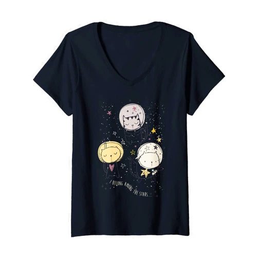 Catronaut Julib Cosmic Kitten Kids Girls Boys Tees Womens Cats Astronaut Outer Space Galaxy Kitty Universe Funny Stars V-Neck T-Shirt