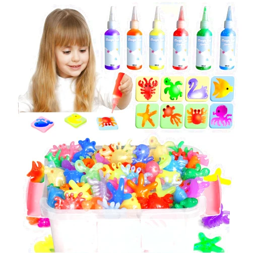 Mirolam Magic Water Elf Toy Kit - Aqua Handmade Water Animal Set - 6 Colors （100ml 3.4US fl.oz） Magic Gel Aqua Art 8 Molds Squishy Maker - Party Favor Fairy Christmas DIY STEM Gifts for 3-8 Year Old Kids