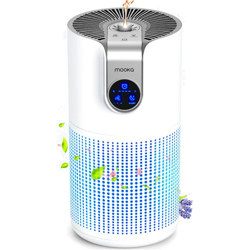 MOOKA Air Purifiers for Home Large Room Up to 1500ft² with Aromatherapy, MOOKA HEPA Air Purifier for Bedroom Pets Kitchen, Air Filter Cleaner for Smoke Pollen Dust Dander Odor, 15dB, M03, White