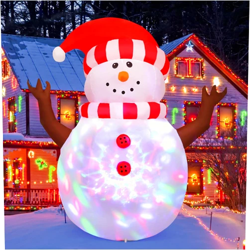 GOOSH 5 FT Christmas Snowman Inflatables with 360° Rotating Magic Light Outdoor Yard Decorations, Christmas Blow Up Snowman with Christmas Hat for Garden Patio Lawn Home Holiday Xmas Party