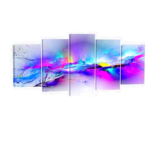Wieco Art Changing Colors Giclee Canvas Prints 5 panels Modern Artwork Landscape Pictures to Photo Printed on Abstract Canvas Wall Art for Home Decorations and Wall Decor 5pcs/set