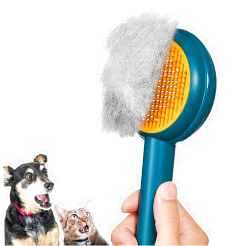 HICC GROOM! Pet Grooming Brush for Cats, Self Cleaning Cats Hair Brush with Release Button, Shedding Pet Brush for Short or Long Haired Cats/Dogs, Massage Removes Loose Fur, Tangles (Blue)