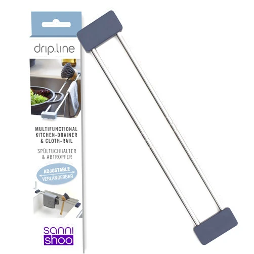 Sanni Shoo drip.line Pure Anthracite - Versatile and Adjustable Kitchen Rack Drip Tray for Dishcloths, Brushes, and Bottles - Hygienic Storage - Made of Stainless Steel and Silicone