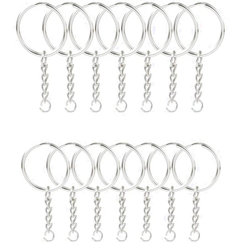 Kingforest 100PCS Split Key Ring with Chain 1 inch and Jump Rings, Silver Color Metal Parts with Open Jump Ring and Connector.