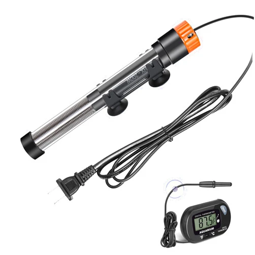 SEAJOEWE Adjustable 200W Aquarium Heater Super Short Submersible Fish Tank Heater with LED Digital Display Thermostat, for Tanks (200W,20-40 Gallons)