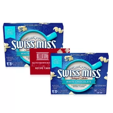 Bellatavo White Chocolate Hot Cocoa Mix Bundle. Includes Two-11.04 Oz Boxes of Swiss Miss White Chocolate Hot Cocoa Mix and a BELLATAVO Recipe Card! One Box Has 8 Counts of White Chocolate Cocoa Mix