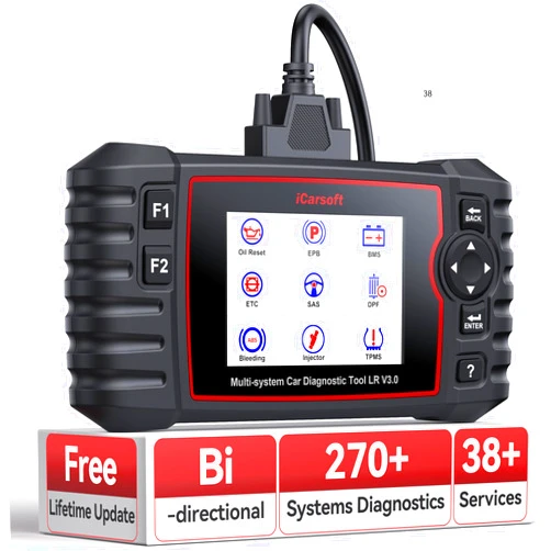iCarsoft Bidirectional OBD2 Scanner for Land Rover/Jaguar, Full Systems in-Depth Diagnostic Scan Tool, 38 Resets/118 Graphic Data, ABS SRS Engine Transmission Code Reader -LR V3.0(Enhance Version)
