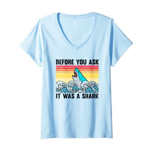 Retro Amputated Statements Sarcastic Graphic Gag Womens Vintage Ironically Asking Amputees Shark Illustration Puns V-Neck T-Shirt