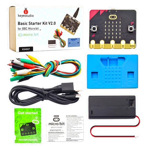 KEYESTUDIO Basic Starter Kit for BBC Micro bit V2, Graphical Programming Built-in Compass, Buttons, LED Matrix Display + Battery Holder & USB Cable for Microbit