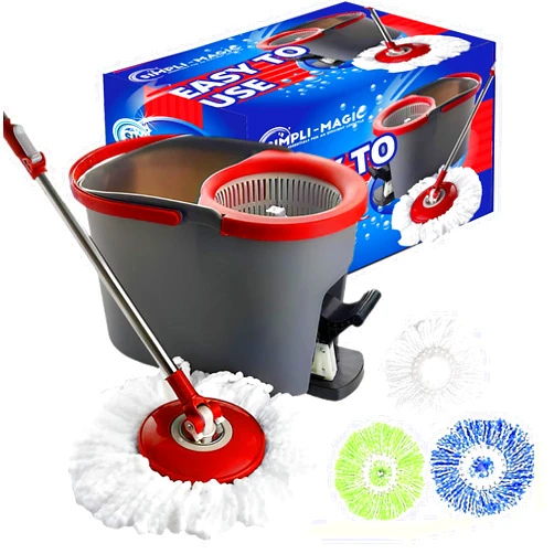 SIMPLI-MAGIC Spin Mop and Bucket with Wringer Set, Mop Bucket Cleaning System with Foot Pedal, 360°Rotation, 3 Microfiber Mop Heads