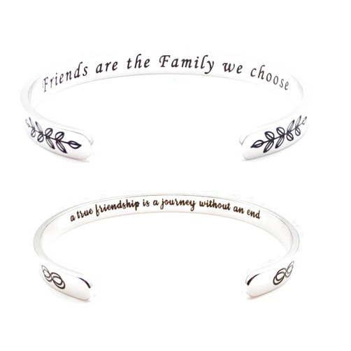 Dczosily Set of 2 Engraved Bracelets Friends are the family we choose and A true friendship is a journey without an end