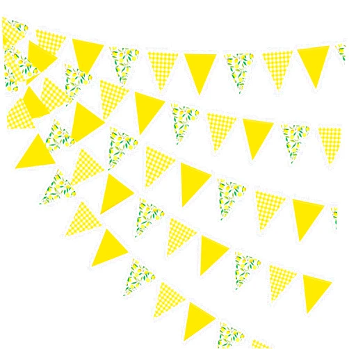 Pinkblume 44 Ft Lemon Party Decorations Yellow Plaid Floral Lemon Banner Bunting Hanging Paper Triangle Garland Streamer for Wedding Bridal Shower Engagement Bachelorette Baby Shower Birthday Party Supplies