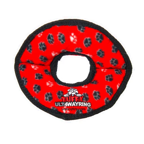 TUFFY - World's Tuffest Soft Dog Toy- Ultimate 4Way Ring Red Paw- Squeakers - Multiple Layers. Made Durable, Strong & Tough. Interactive Play (Tug, Toss & Fetch). Machine Washable & Floats