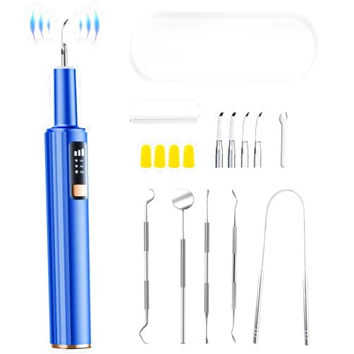 OXRMAK Plaque Remover for Teeth, Dental Tools, Teeth Cleaning Tools with 4 Replaceable Heads, 6-in-1 Dental Pick, LED Light, Waterproof, Rechargeable for Home & Travel Use