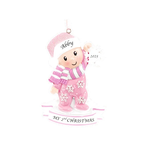 UniqXmas Personalized Baby's Second Christmas Ornament 2024 | Custom Baby Girl Xmas Tree Decoration Pink – My 2nd Christmas Keepsake Gift for Daughter Grandbaby | Free Customization with Name & Year