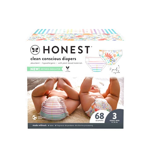 HONEST The Honest Company Club Box Diapers with TrueAbsorb Technology, Rose Blossom & Strawberries, Size 3, 68 Count Size 3 (68 Count) Rose Blossom & Strawberries
