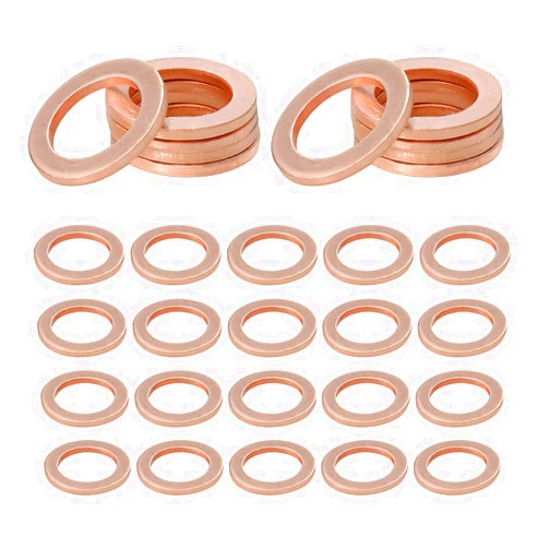 Wevdn 30 PCS Oil Drain Plug Gasket, 14mm Cooper Crush Washer Oil Sealing Gaskets, Automotive Replacement Drain Plug Gaskets Compatible with OEM PN Part 007603-014106, Car Accessories