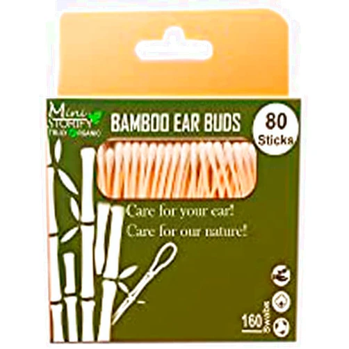 Mini Storify Truly Organic Bamboo Cotton Ear Buds & Swabs Pack of 4 320 Sticks/640 Swabs Bamboo Wooden Ear Cleaning Sticks/Swabs Eco Friendly, Organic and Biodegradable Ear Cleaning Buds