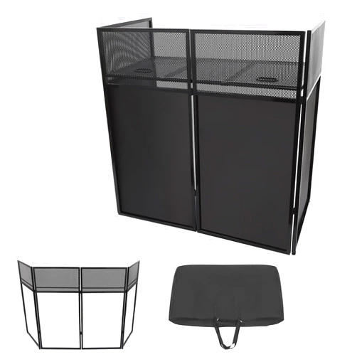 Yellulu DJ Event Booth Facade, DJ Facade Table Station w/4 Scrims +Travel Bag Case, 48x24 Inches DJ Facade Table Station Foldable Cover Screen, Projector Display Scrim Panel with Folding, Black Frame