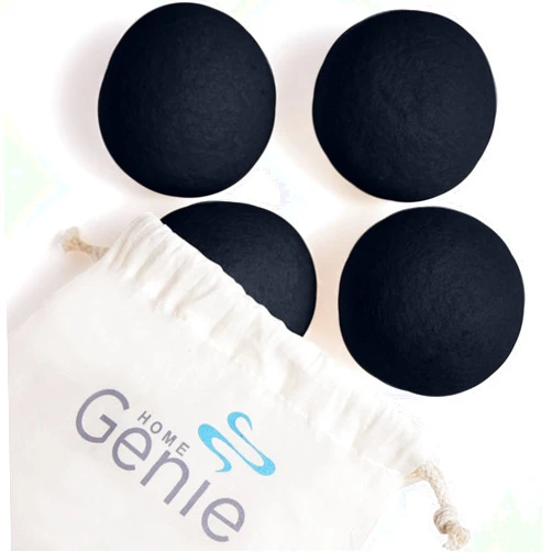 HOME GENIE XL 100% New Zealand Wool Dryer Balls, Reusable Over 400 Loads, Fast Drying and Helps Reduce Wrinkles, Anti Static Lint Pet Hair Natural Fabric Softener, Laundry Essentials, 4 Pack, Black