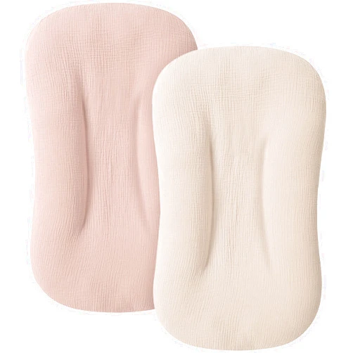 MairMore Muslin Baby Lounger Cover for Newborn & Infant, 100% Cotton Soft and Breathable Lounger Slipcover for Baby Girls and Boys, Pack of 2 (Pink, Ivory)