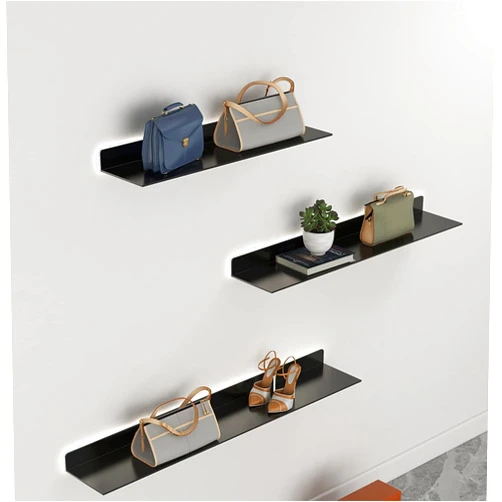 SHUICAO Wall Shelves Metal Wall Mounted Light-Emitting Shelves, Floating Wall Shelves with LED Warm Light, Lighted Display Stand for Multi-range Use (Color : Black, Size : 120x20CM)