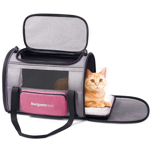 BurgeonNest Cat Carriers for Medium Cats Under 25 lbs, Pet Carrier for Cats with Unique Side Bag,Top Load Small Pet Carrier Soft-Sided Escape Proof with 4 Ventilated Windows