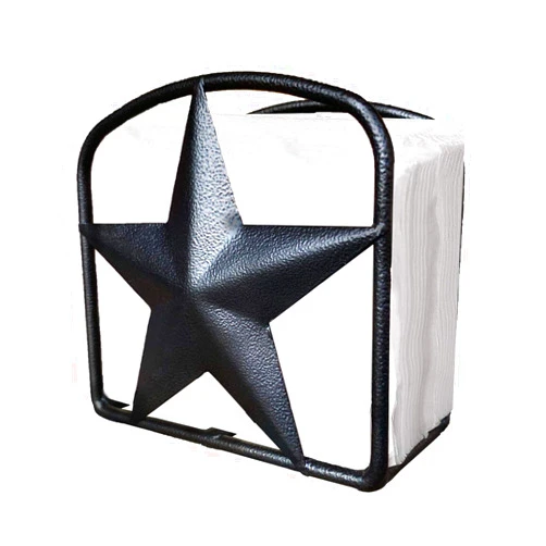 EcoRise Black Rustic Texas Star Napkin Holder - Country Farmhouse Iron Metal Primitive Kitchen Countertop Napkin Holders, Western Style Stand for Napkins, Perfect Table Counter Decor for Home (Napkin Holder)