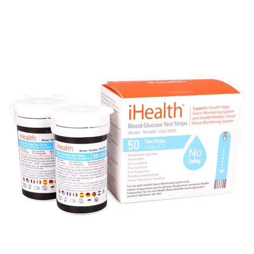 iHealth Blood Glucose Test Strips (50 Count), No Coding Blood Sugar Test, Eligible for FSA Reimbursement, Precision Sugar Measurement for Diabetics, Strips Work Only in iHealth Glucose Meters