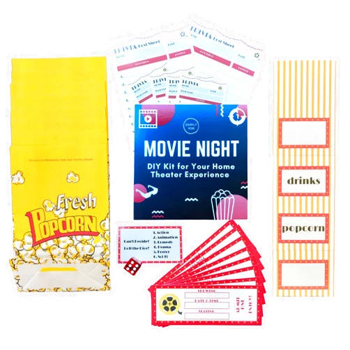 SIMPLY RSB Deluxe Movie Night Décor DIY Kit - Concession Stand Decorations, Movie Tickets, Popcorn Bags, Trivia Cards and More (28 piece)