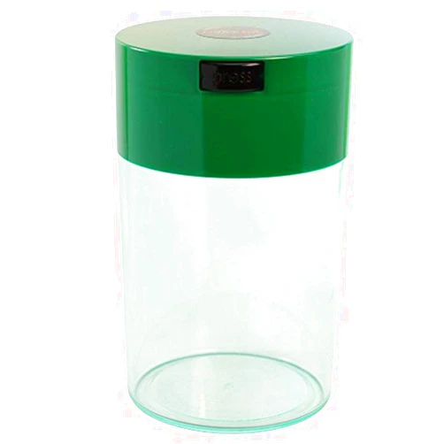 COFFEEVAC 1LB – Patented Airtight Container | Multi-use Vacuum Container Works as Smell Proof Containers for Ground Coffee and Coffee Bean Containers. Green Cap and Clear Body