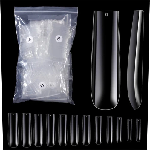 INENK 600Pcs Extra Long Nail Tips, Clear XXL Straight Tapered Square Full Cover Nail Tips, Press On False Nail Tips for Salons and DIY Nail Art at Home (Style-3-600PCS)