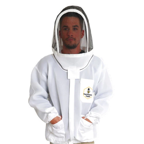 FOREST BEEKEEPING SUPPLY Ventilated Bee Jacket with Fencing Veil Hood - Ultra Light Air Mesh Beekeeper Jacket (Medium)