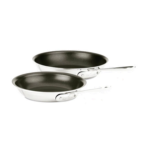 All-Clad D3 3-Ply Stainless Steel Non Stick Fry Pan Set 2 Piece, 8 & 10 Inch, Induction, Oven Broiler Safe 500F, Bonded, Engineered & Assembled in USA, Skillets, Pots and Pans Set, Cookware, Silver