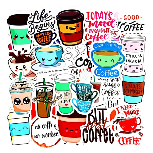 Zonon 100 Pieces Cute Coffee Stickers for Water Bottles Love Coffee Time Vinyl Waterproof Stickers Laptop Stickers for Teens Adults Water Bottles Bicycle Skateboard Luggage Decals Coffee Cup Sticker