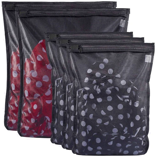 TENRAI 5 Pack (2 Large & 3 Medium) Delicates Laundry Bags, Bra Fine Mesh Wash Bag, Zippered, Protect Best Clothes in The Washer (5 Black, Set of 5)
