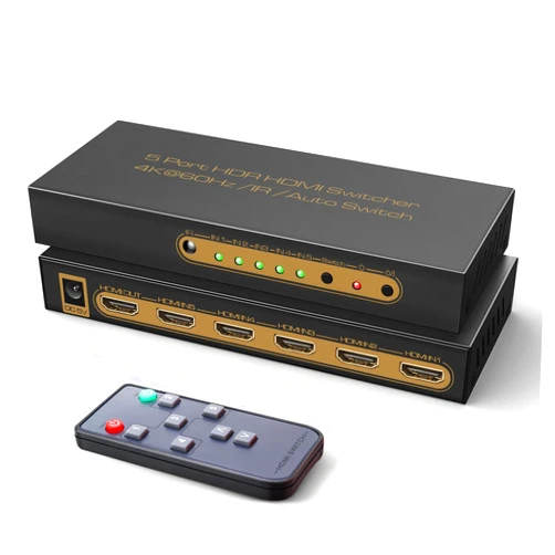 FERRISA 4K@60Hz HDMI Switch 5 in 1 Out, FERRISA 5 Way HDMI Switcher Selector Box with IR Remote Support Auto Switch CEC HDCP2.2 18Gbps 3D, 5x1 HDR HDMI 2.0 Switch Compatible with PS5/4 Fire Stick TV