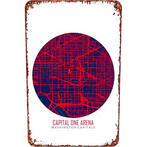 FYELVO Capital One Arena Map Metal tin poster Fun vintage decor Home bar, restaurant garage kitchen, 8 x 12 inches