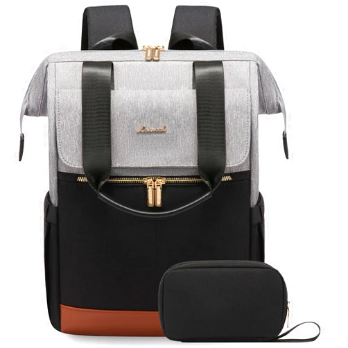 LOVEVOOK Laptop Backpack for Women, 15.6 Inch Work Laptop Bag with USB Port, Fashion Teacher Nurse Backpack Purse, Waterproof Travel Computer Backpack with Organizer Bag, 2PCS, Grey-Black