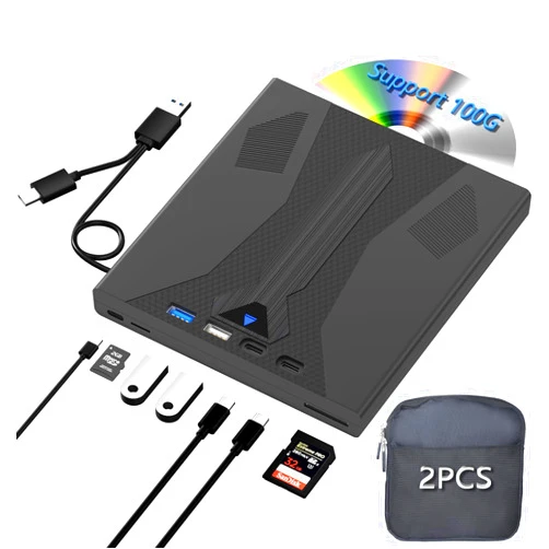 Wbacon 8 in 1 External Blu Ray Drive, USB 3.0 and Type-C Blu Ray Burner Portable Blu Ray DVD/CD/BD Player, Support 100G Disc 3D Optical Bluray Drive Compatible with Windows Macos for MacBook Laptop Desktop