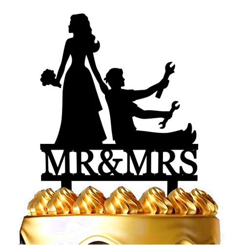 Ximoogoooz Funny Wedding Cake Topper - Bride Dragging Groom who is holding Repair Tools - Repairman Couple Cake Topper, Mr&Mrs Wedding Cake Topper (Repairman Couple)