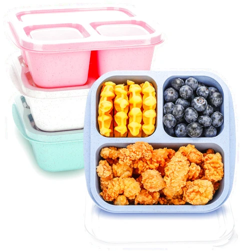 TOUWMX Bento Box For Kids, 4 Pack 3 Compartments Meal Prep Containers Reusable Lunch Containers, Food Storage Containers With Lids, Stackable Snack Boxes for School, Work, and Travel