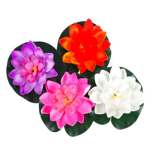 Happyyami 4pcs Realistic Floating Lotus Flowers for Pool and Aquarium Decor Artificial Water Lilies for Garden Wedding Party Indoor Outdoor Use