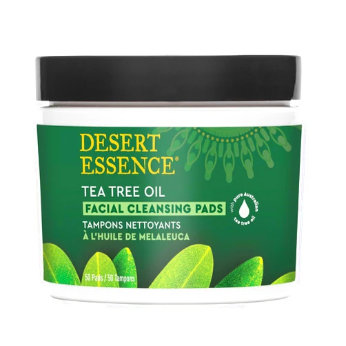 Desert Essence Tea Tree Oil Facial Cleansing Pads - Makeup Remover, Facial Cleanser & Toner with Organic Lavender & Chamomile - Travel-Friendly Personal Wipes for Clarifying Skin Care - 50 Pads