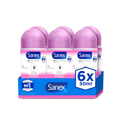 Sanex Deodorant Roll On Dermo Invisible 50 ml 6 Pack