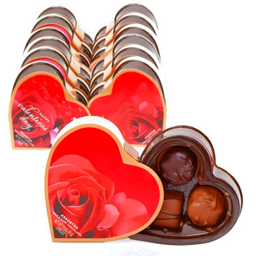Taboom Mini Assorted Valentine's Chocolate Heart Gift Box - 12 Pack Milk & Dark Chocolate Assorted Truffles - For Teachers & Loved Ones - 1.5 oz Heart Gift Box (Design May Vary)