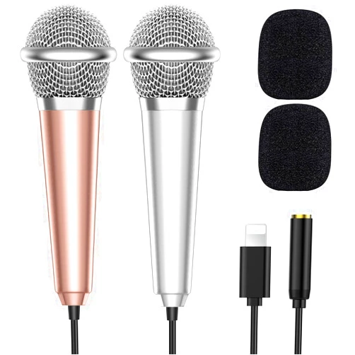 PoP voice 2PCS Mini Microphone for iPhone iPad Small ASMR Tiny Microphone for Video Recording, Singing, Vlogging, YouTube Two Mics Silver and Rose Golden