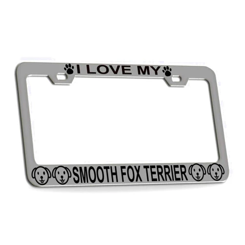 Customola I Love My Smooth Fox Terrier Dogs Chrome Metal License Plate Frame for Car SUV Truck Style 10
