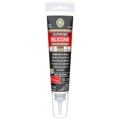GE Supreme Silicone Caulk for Kitchen & Bathroom - 100% Waterproof Silicone Sealant, 7X Stronger Adhesion, Shrink & Crack Proof - 2.8 fl oz Tube, Clear, 1 Pack